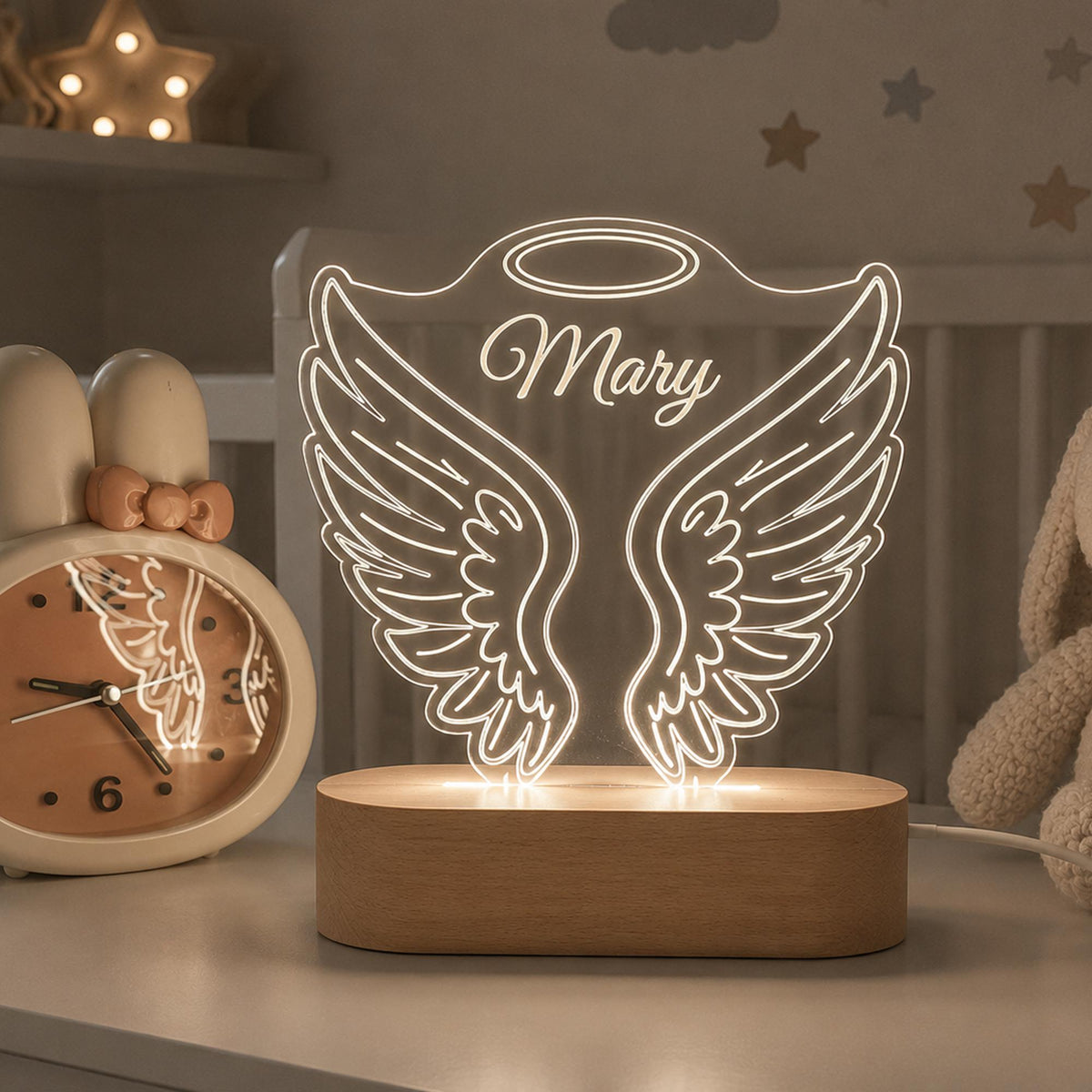 Personalized angel wings name night light