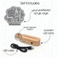 Name night light set: acrylic panel, wooden LED base with touch switch and USB cable
