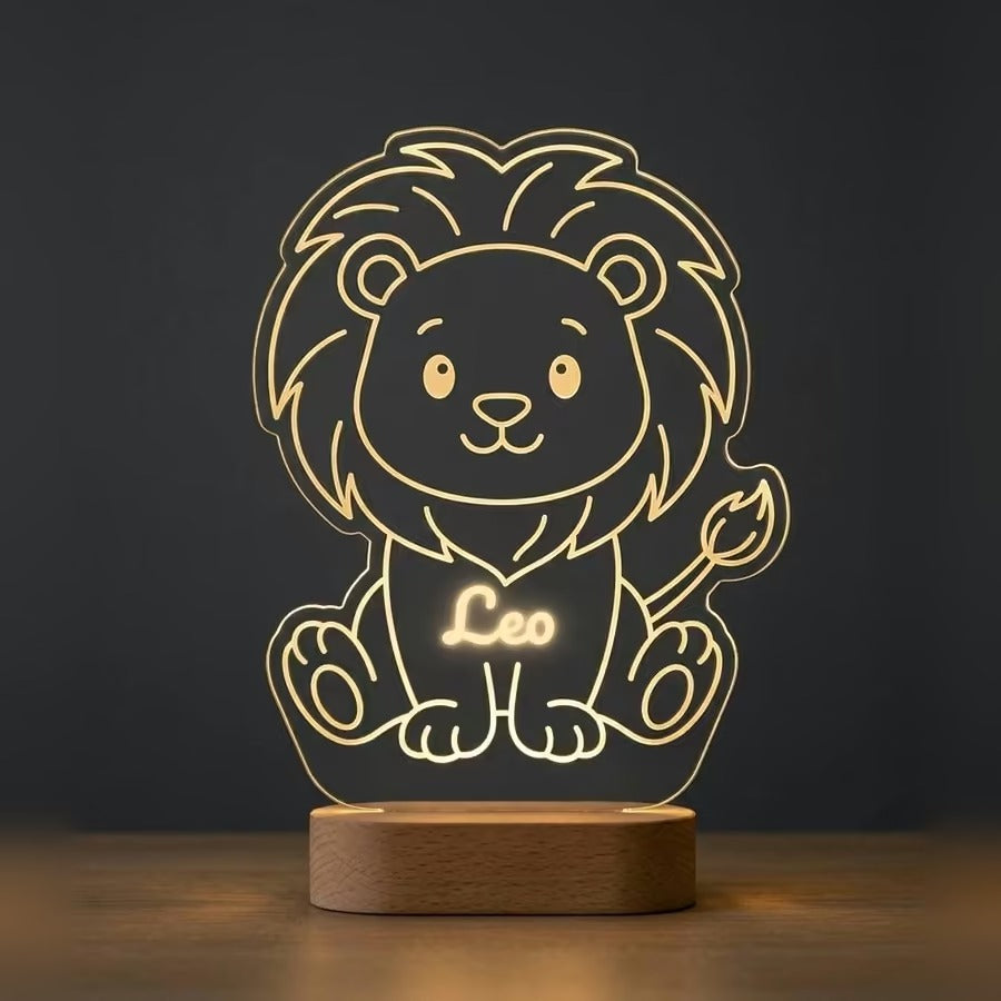 Personalized lion name night light for kids (shown with the name Leo)