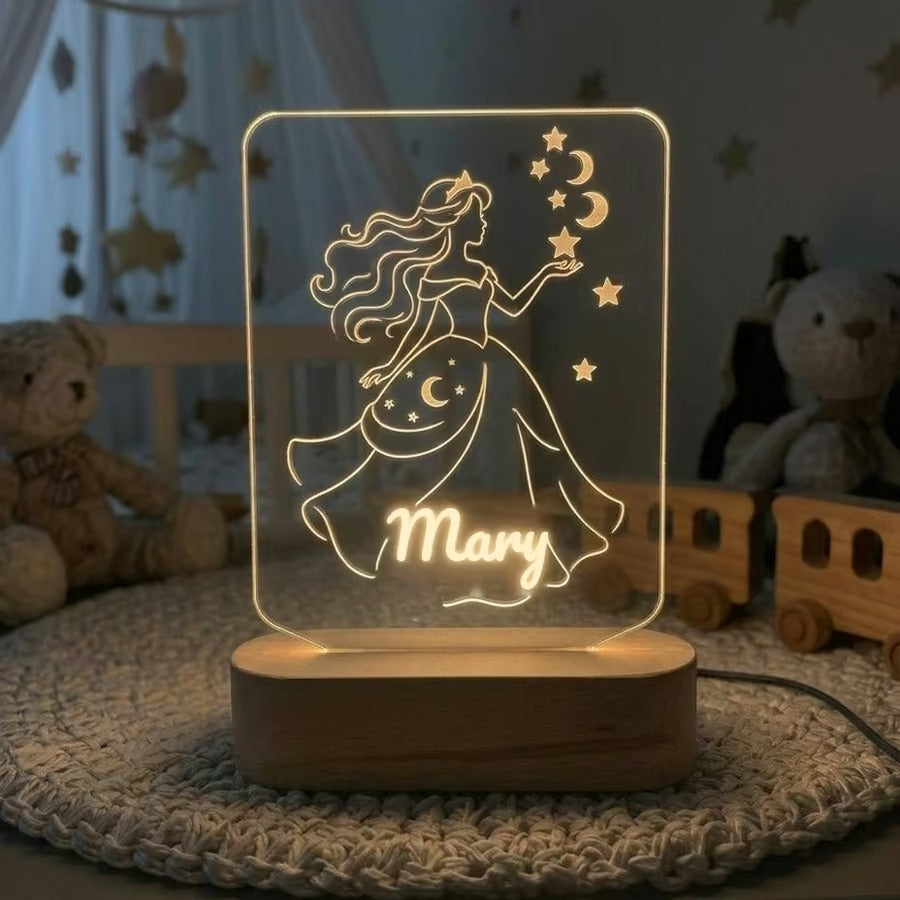 Personalized princess name night light for kids (shown with the name Mary)